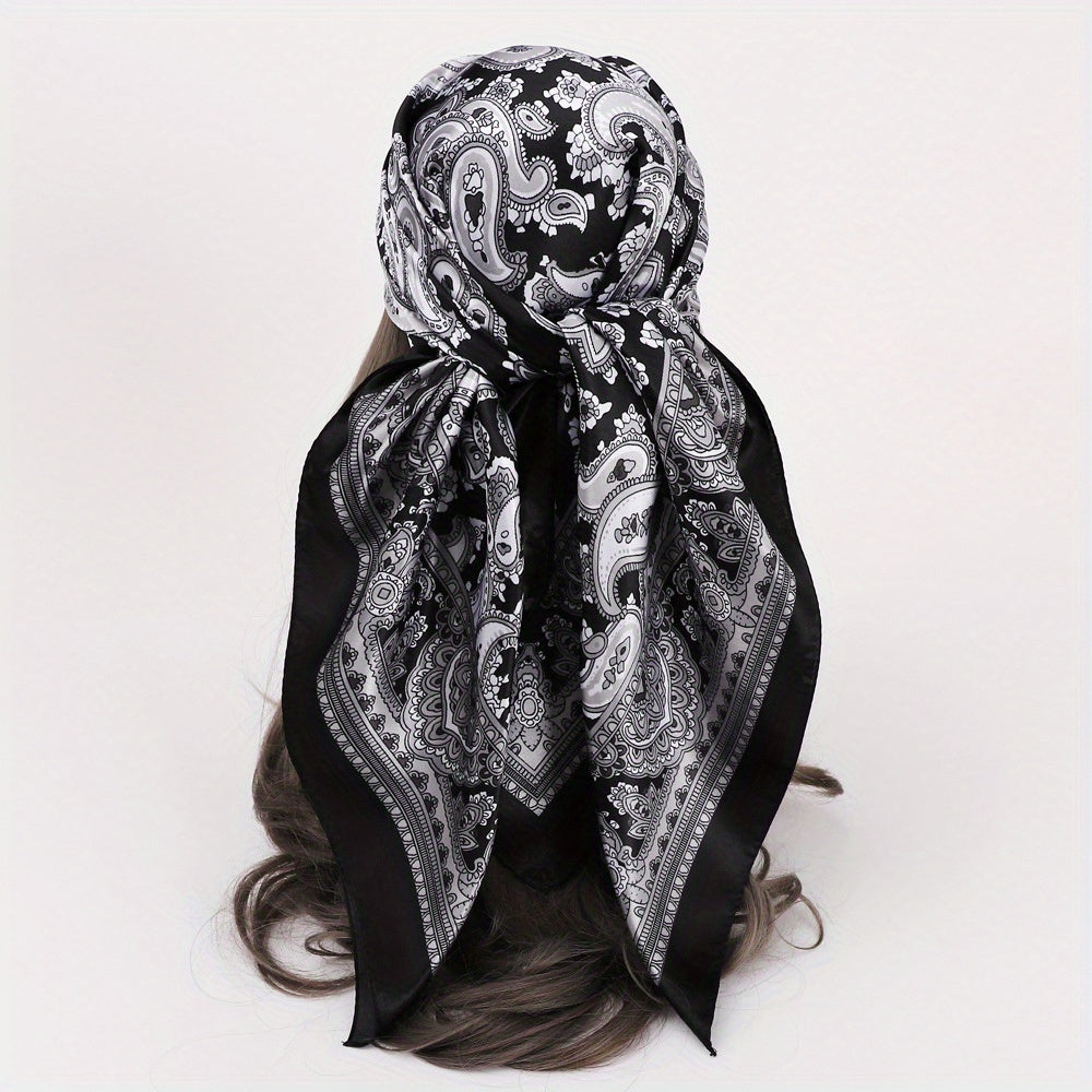 Vintage Paisley Print Square Scarf Satin Shawl Head Scarf Silk Bandana
