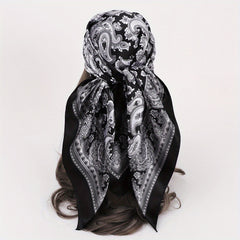 Vintage Paisley Print Square Scarf Satin Shawl Head Scarf Silk Bandana