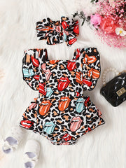 Baby Girl's Cartoon Graphic Cotton Onesie with Headwear