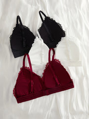 3pcs Contrast Lace Wireless Bras Women's Lingerie