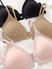 3pcs Seamless Wireless Front Buckle Push Up Bra Women's Lingerie