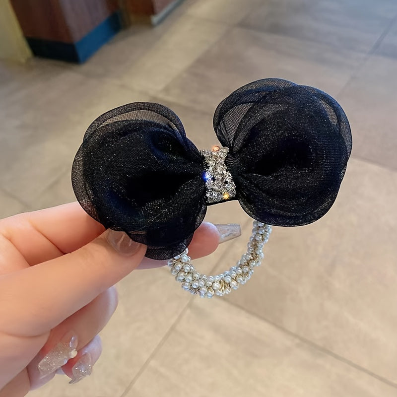 Mesh Rhinestone Bow Hair Ring Girls Hair Rope