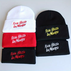 Stylish Windproof Knit Beanie Hat with Letter Embroidery