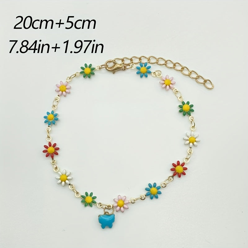 Vintage Daisy Butterfly Pendant Anklet Gift for Girls