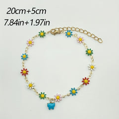 Vintage Daisy Butterfly Pendant Anklet Gift for Girls