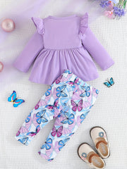 Baby Girls Bow Romper Butterfly Print Pants 2pcs Set