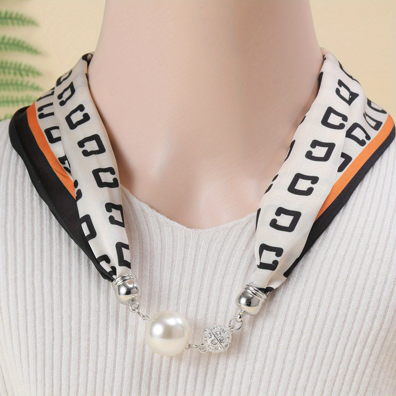Orange Print Scarf Silk Neck Scarf Necklace