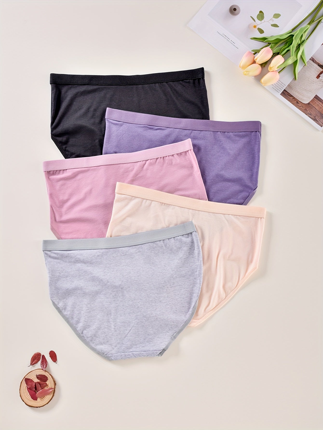 5 Pack Plus Size Basic Underwear Set Women's Plain High Rise Stretchy Panty