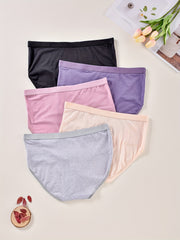 5 Pack Plus Size Basic Underwear Set Women's Plain High Rise Stretchy Panty