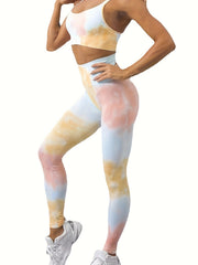Block Print Yoga Pants Stretch Leggings For Women