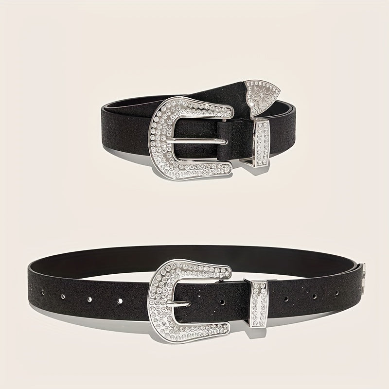 Punk PU Belt Rhinestone Buckle Western Dress Waistband