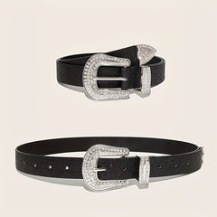 Punk PU Belt Rhinestone Buckle Western Dress Waistband