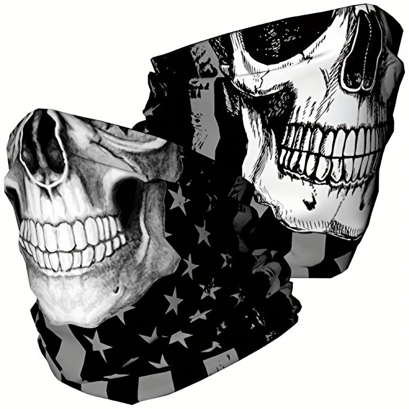 2pcs Skull Face Mask Motorcycle Riding Neck Scarf Outdoor Half Face Cover