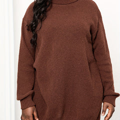 Turtle Neck Knit Side Slit Sweater Women's Plus Solid High Stretch