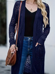 Hollow Out Long Sleeve Cardigan With Pockets