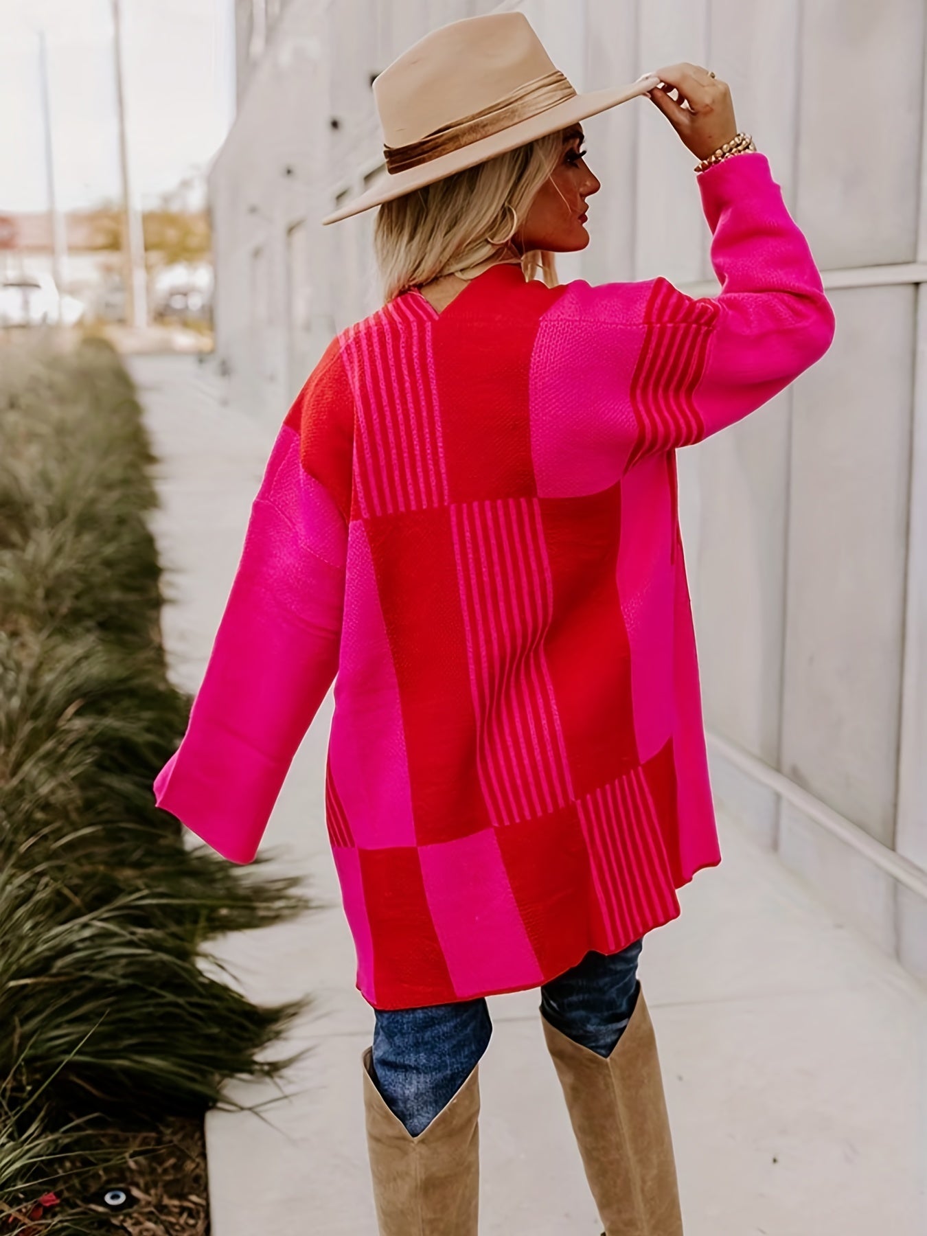 Colorblock Long Sleeve Open Front Cardigan