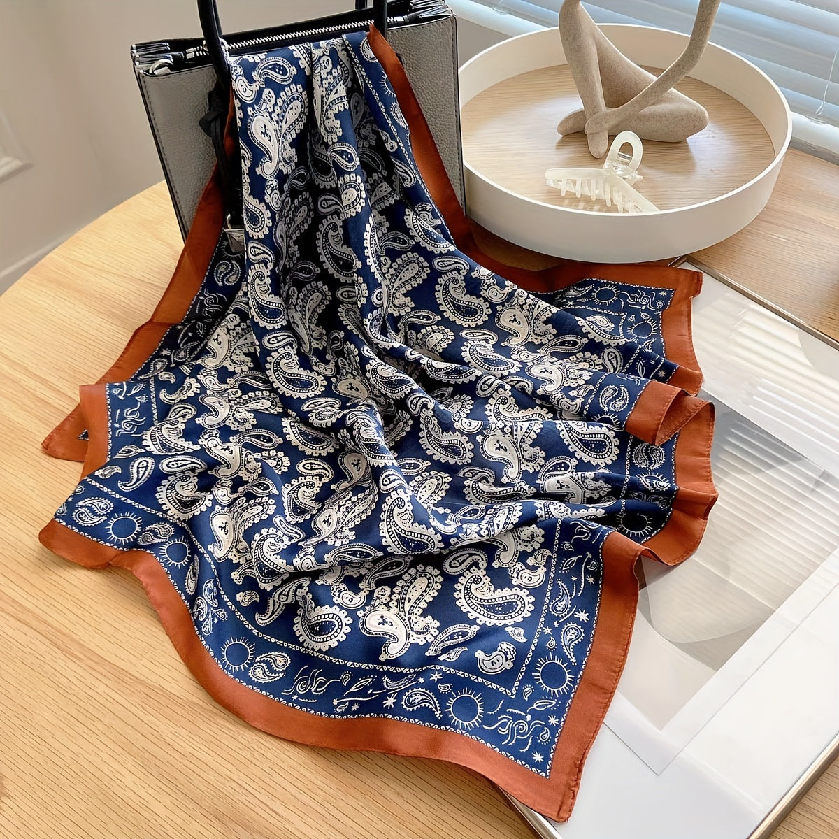 Paisley Print Satin Square Scarf Neckerchief Head Wrap Hair Accessory