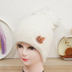 Women's Winter Beanie Hat With Pom Pom Velvet Knitted Hat