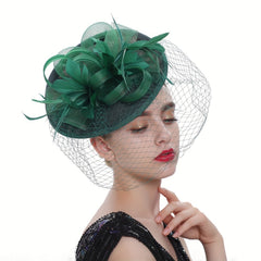 Green Veil Mesh Fascinators Hat Feather Derby Wedding Cocktail