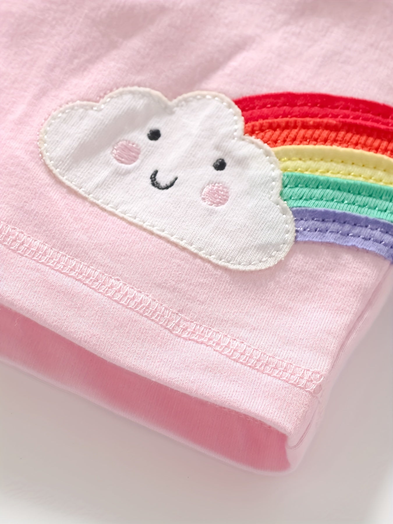 Toddler Girls Cloud Rainbow Embroidered Bow Elastic Waist Cotton Shorts