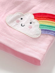 Toddler Girls Cloud Rainbow Embroidered Bow Elastic Waist Cotton Shorts
