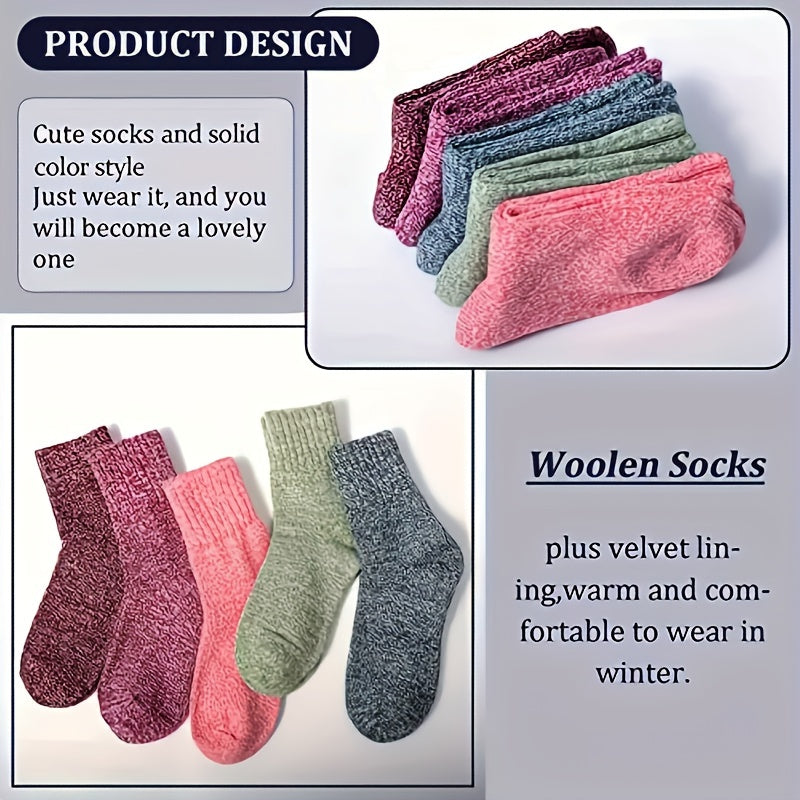 5 Pairs Thick Knit Socks Warm Mid Tube Stockings