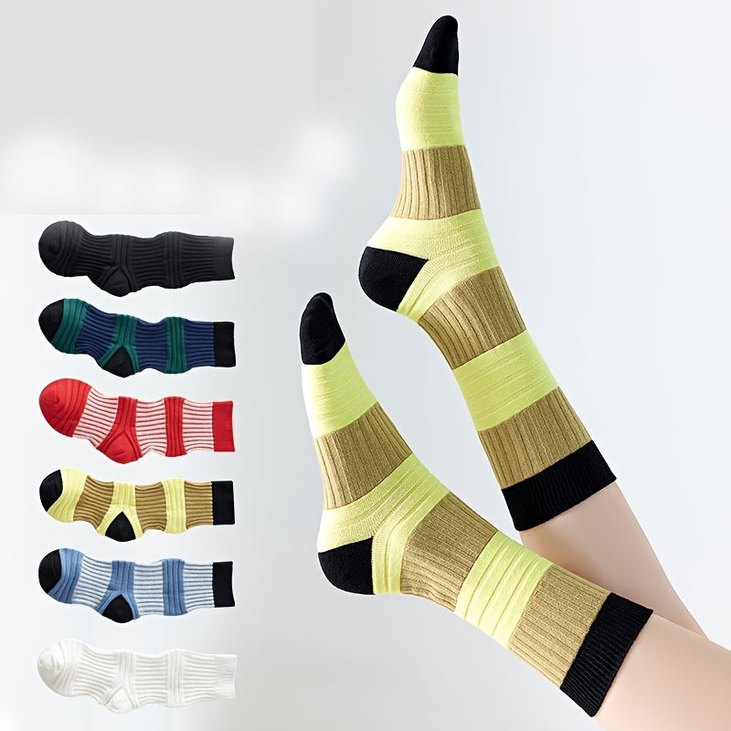 6 Pairs Stripes Print Crew Socks for Women