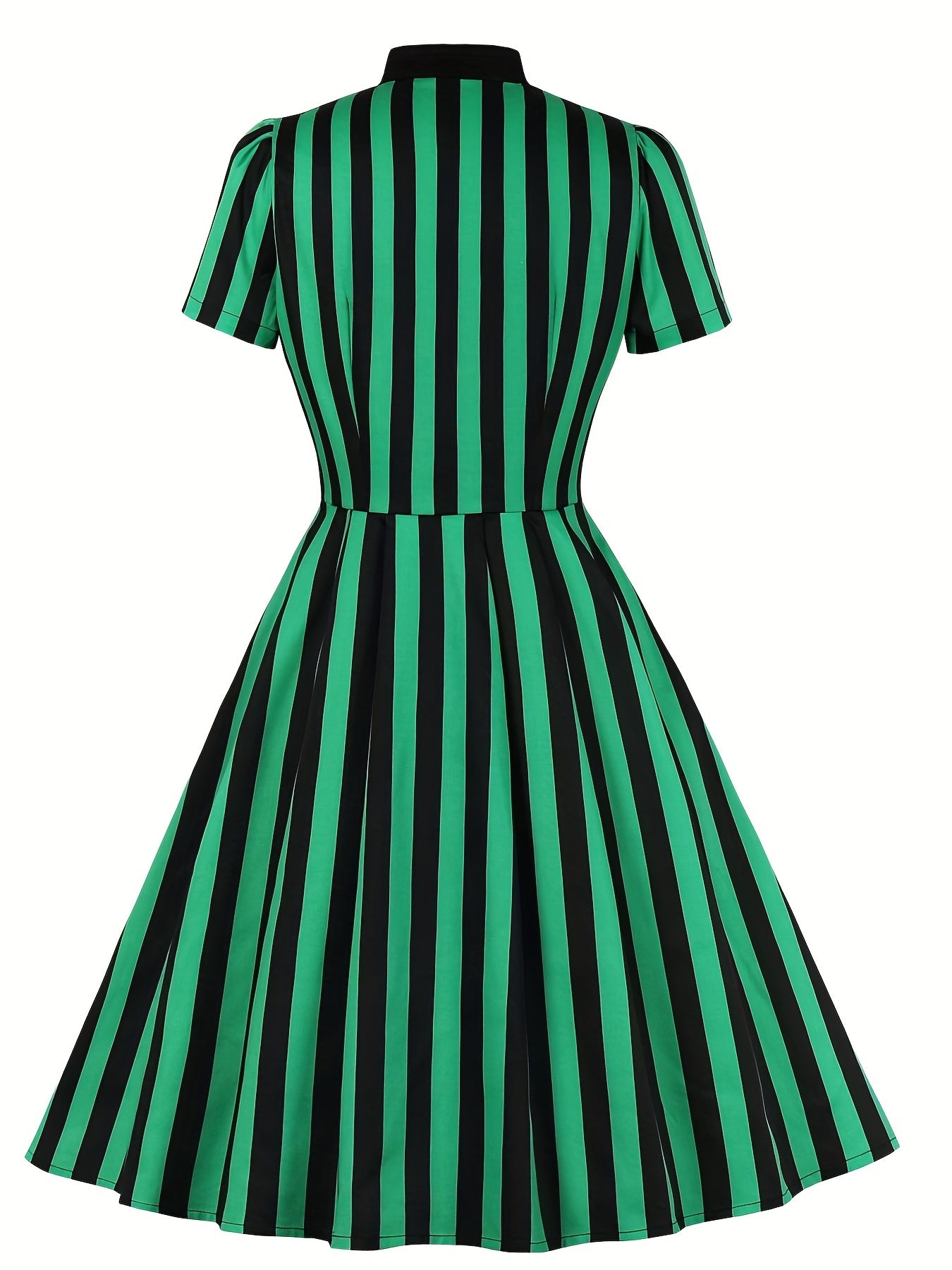 Stripe Print Button Up Short Sleeve Dress