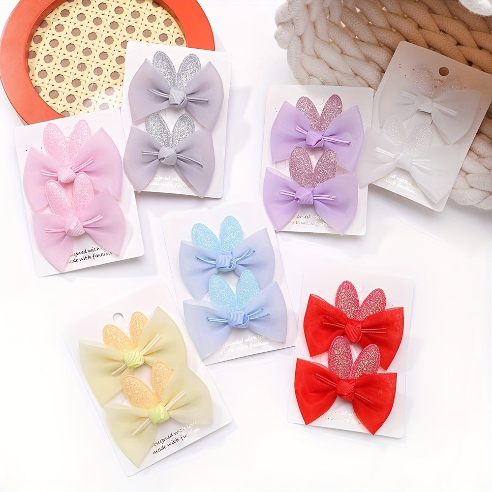 2pcs Mesh Bow Bunny Hair Clips for Baby Girls