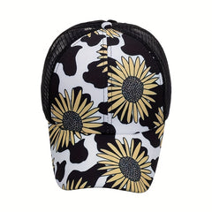Cartoon Print Baseball Cap Ponytail Mesh Trucker Hats Lightweight Sun Shade