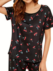 Cherry Print Pajama Set Women's Sleepwear