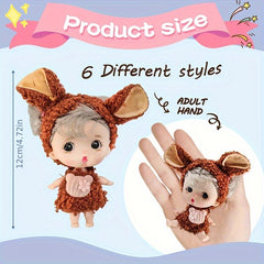 6pcs Fairy Princess Doll Set with Pajamas 3 inch Animal Doll