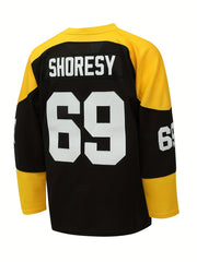 Men's 69 Embroidery Ice Hockey Jersey Vintage Stripe V Neck Long Sleeve Uniform