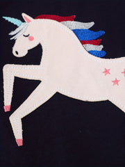 Girls Unicorn Embroidery Crew Neck T shirt Cotton Tops