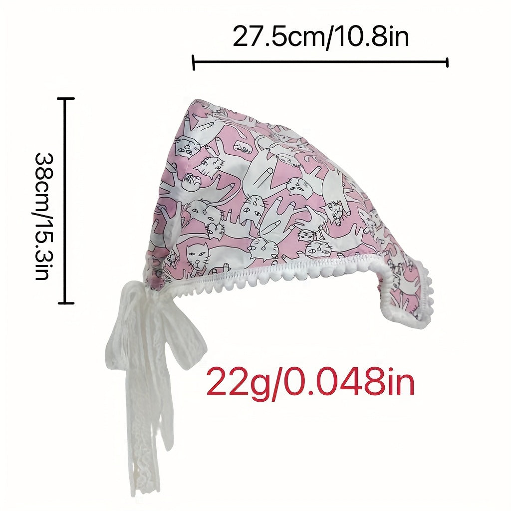 Cartoon Cat Print Triangle Scarf Y2K Headband Turban Bandana Women Head Wrap