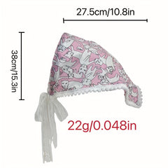 Cartoon Cat Print Triangle Scarf Y2K Headband Turban Bandana Women Head Wrap