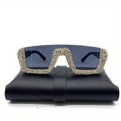 Y2K Rhinestone Sunglasses Semi Rimless UV400