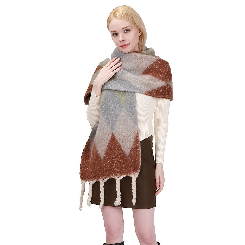 Women's Plaid Shawl Winter Warm Scarf Classic Tassel Scarf