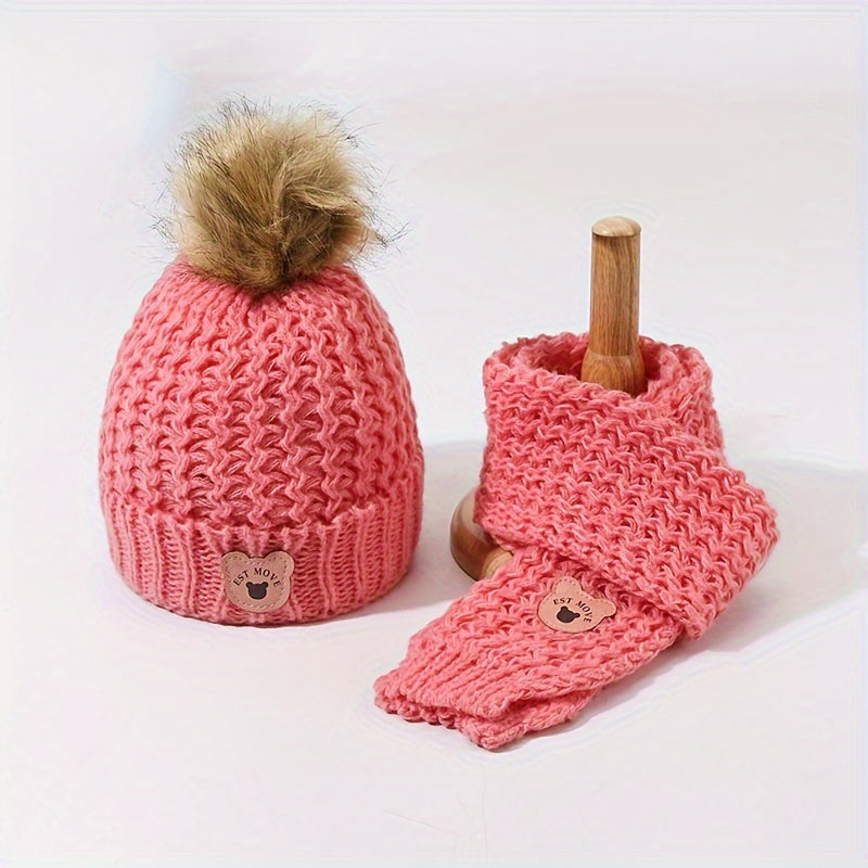 Kids Winter Hat And Scarf Set Warm Knitted Boys Girls