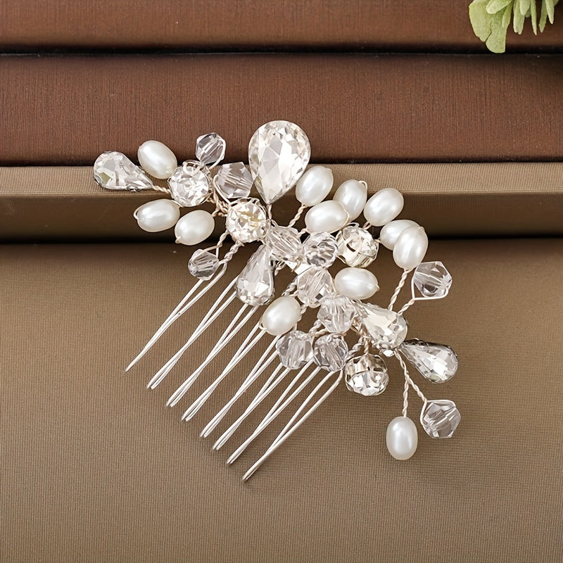 Crystal Faux Pearl Hair Comb Head Jewelry Insert Comb