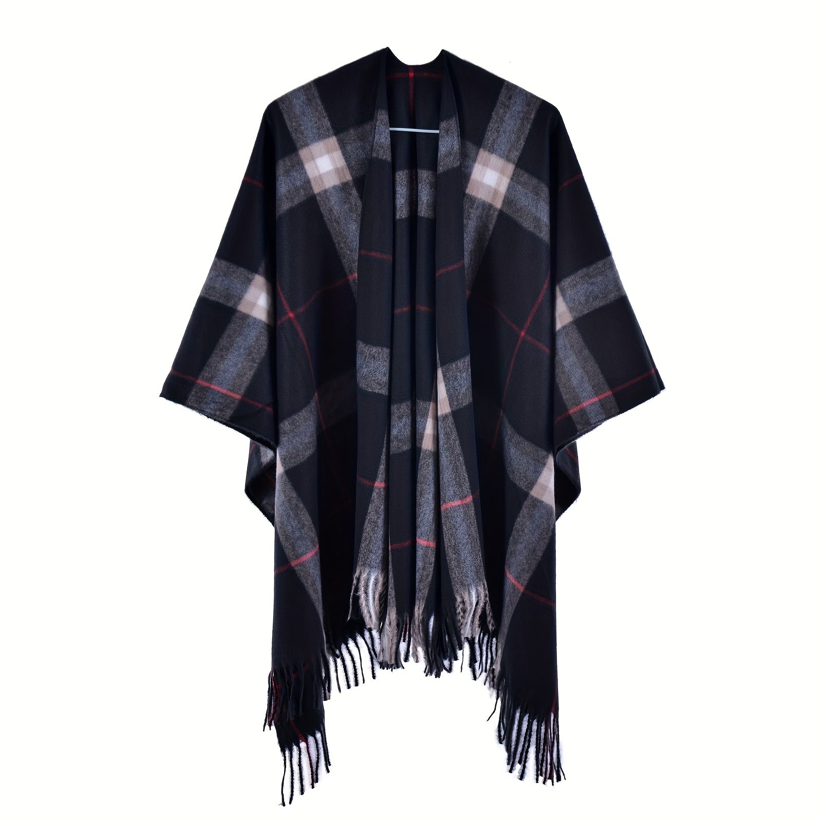 Plaid Reversible Shawl Oversized Cashmere Poncho