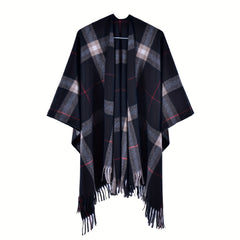 Plaid Reversible Shawl Oversized Cashmere Poncho