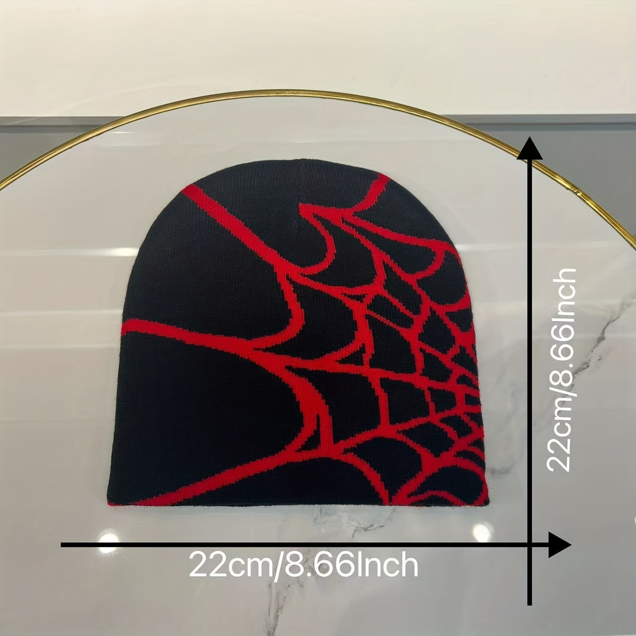 Windproof Knit Beanie Hat with Gothic Net Embroidery