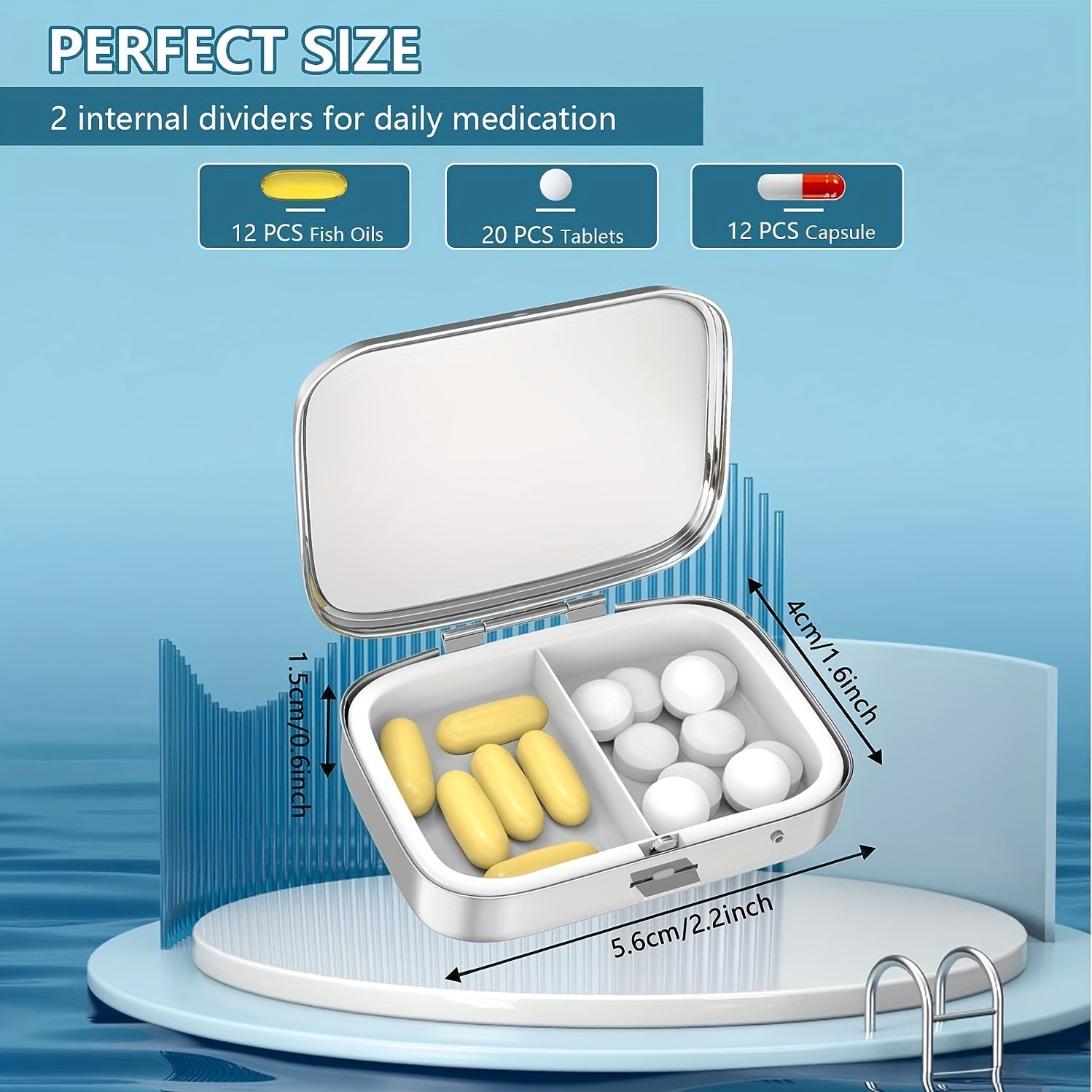2 Compartment Pill Box Portable Case for Pocket or Purse