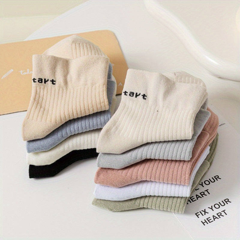 9 Pairs Letter Print Socks Comfy & Breathable Women's Short Stockings