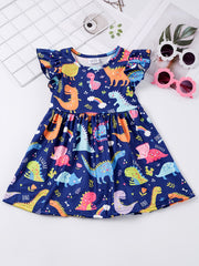 Girls Dinosaur Print Princess Dress Summer Clothes