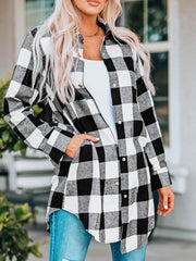 Plaid Shirt Jacket Long Sleeve Casual Plaid Shacket For Spring & Fall Women's