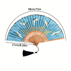 Crane Figure Folding Fan Women's Chinese Cultural Creative Fan