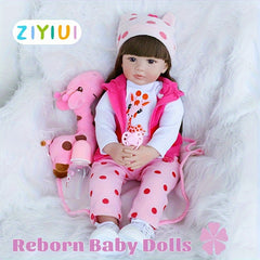 22" Realistic Silicone Vinyl Baby Doll Toy with Pink Giraffe Plush