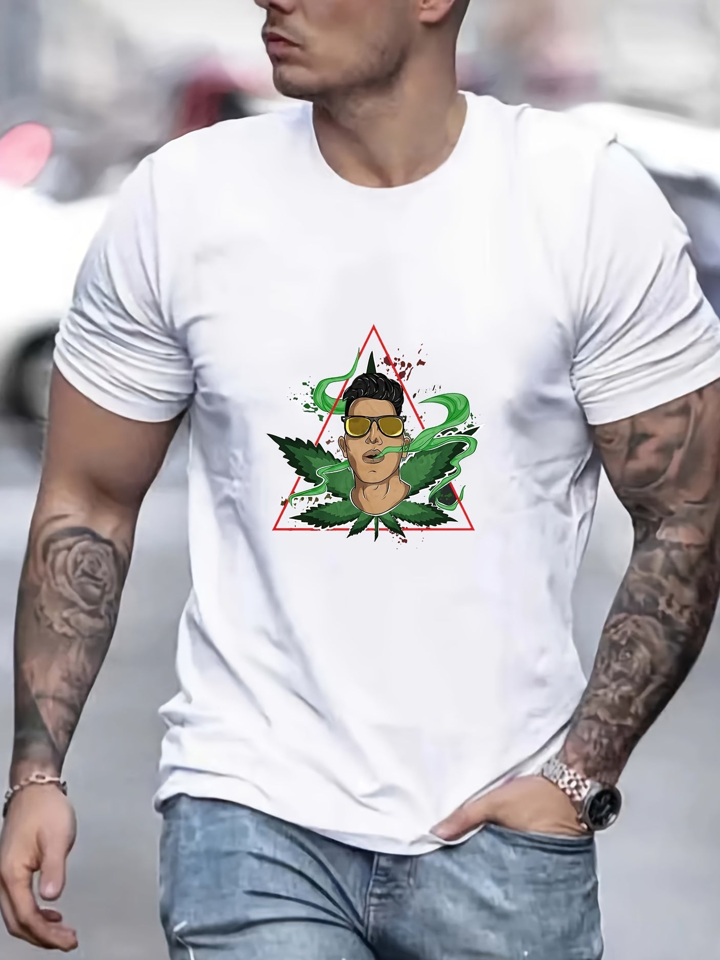 Comic Man Smoke Print Men's Graphic T-shirt